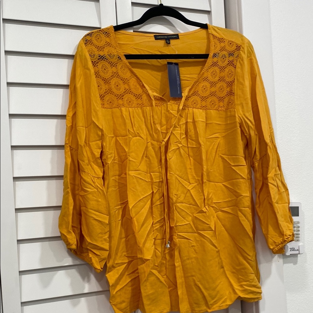 Adrienne Vittadini Gold Tie Front Blouse with Relaxed Fit